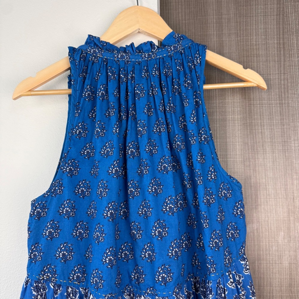 Ro's Garden Anthropologie Blue Sofia Tiered Mini Dress Boho Size Medium - Picture 9 of 12